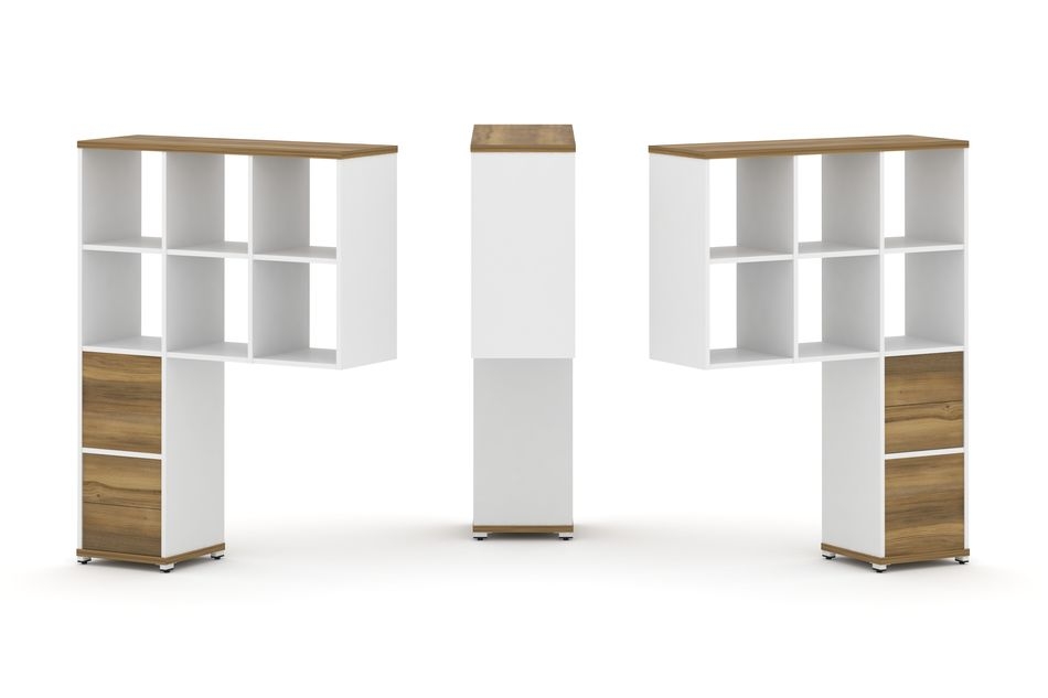 Надставка на стол высокая двухсторонняя + задняя стенка (2 шт.) + блок с 2-мя ящиками (2 шт.) CONCEPT CN.DNV-008 Сандал Янтарный Белый бриллиант Белый металл