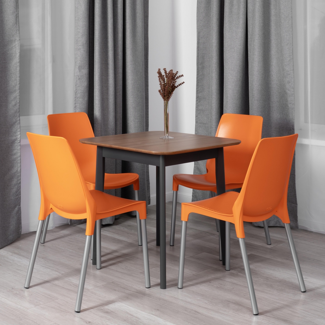 Стул GENIUS (mod 75) металл/пластик, 46x56x84cм, оранжевый/ножки хром