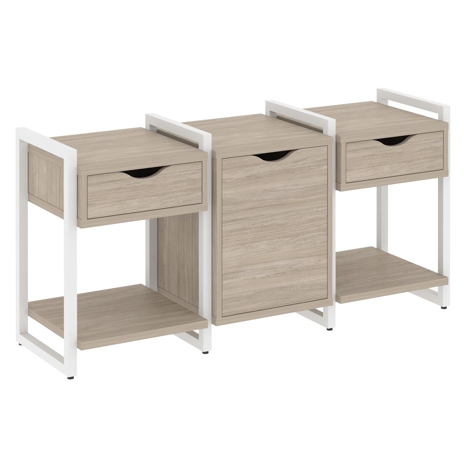 Тумба на регулируемых опорах наборная. Вариант №6 LOFT VR.L-TN-6.O Металл белый Дуб Аттик