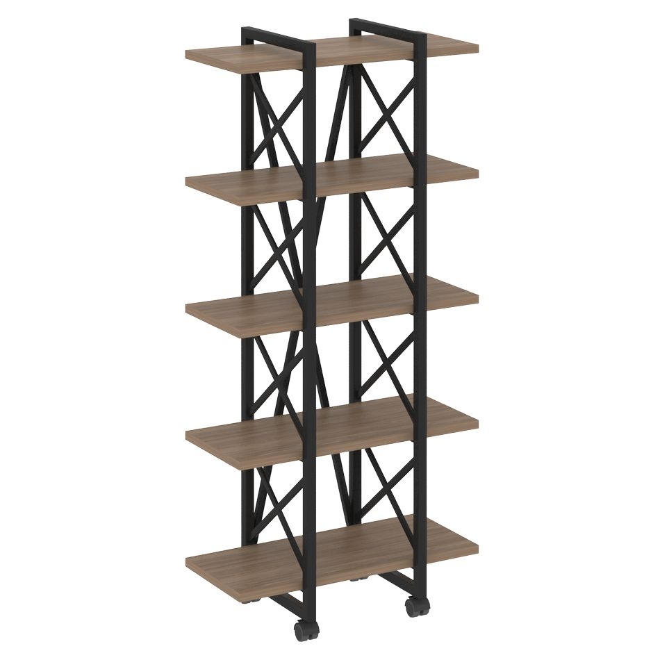 Стеллаж на колесных опорах - 5 полок LOFT VR.L-MST.K-5.4V Металл черный Дуб Аризона
