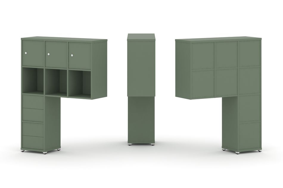 Надставка на стол высокая односторонняя + задняя стенка (8 шт.) + блок с 2-мя ящиками (2 шт.) + распашной фасад (3 шт.) CONCEPT CN.ONV-006 Кобо Белый металл