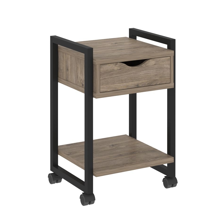 Тумба на колесных опорах с ящиком и полкой LOFT VR.L-T1.K Металл черный Тиквуд темный