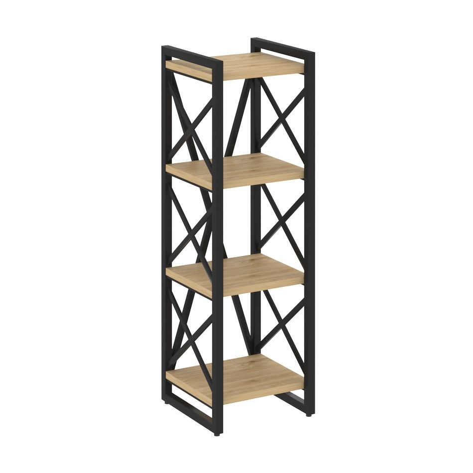 Стеллаж на регулируемых опорах - 4 полки LOFT VR.L-MST.O-4.4 Металл черный Тиквуд светлый