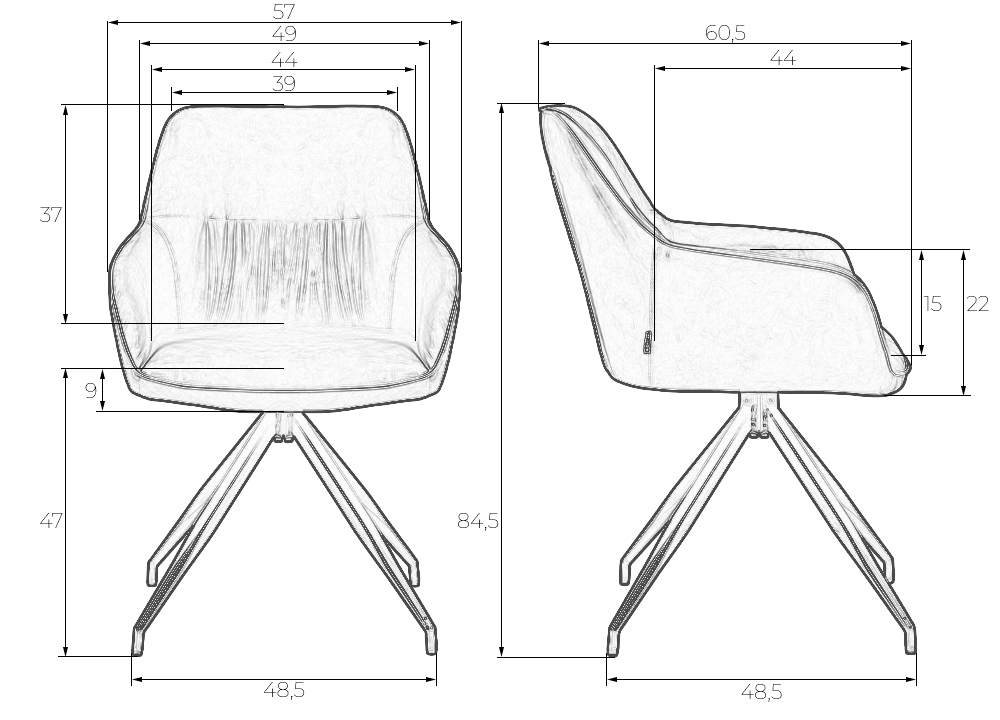 Стул обеденный DOBRIN DANIEL (черные ножки, винтажная антрацитовая экокожа (RU-08))