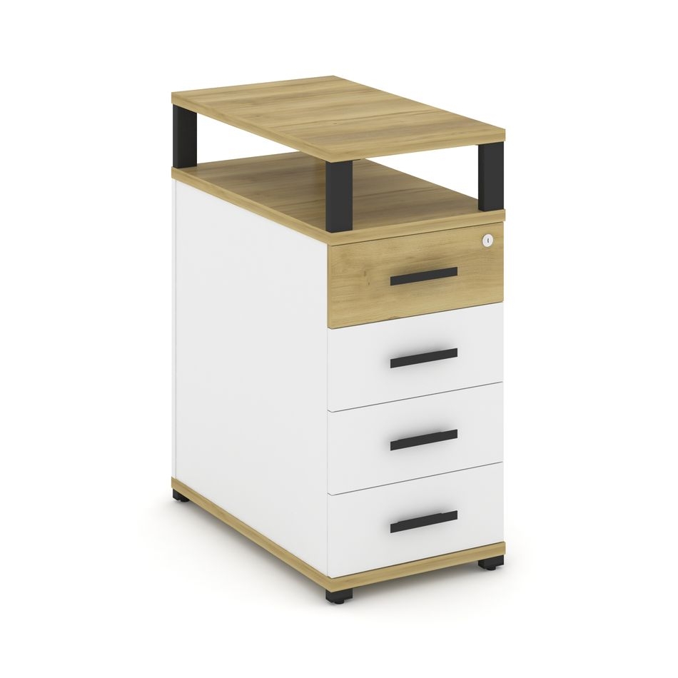 Тумба приставная с 4-мя ящиками и надставкой CONCEPT CN.TGO-003 B/W Дуб Винченцо Белый бриллиант Черный