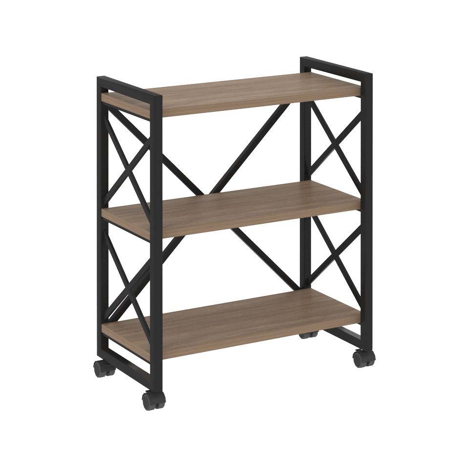 Стеллаж на колесных опорах - 3 полки LOFT  VR.L-MST.K-3.8 Металл черный Дуб Аризона