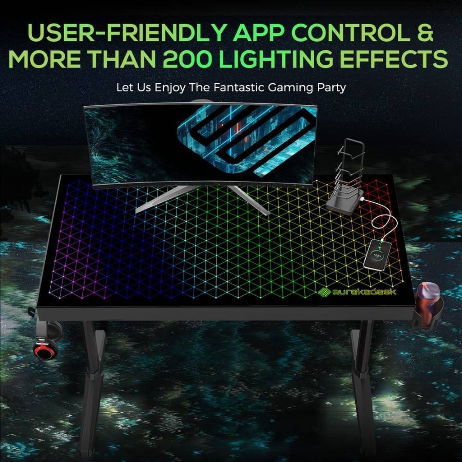 Геймерский стол с RGB подсветкой Eureka GTD-I43 Explorer Edition