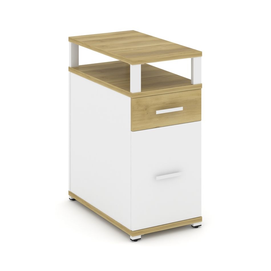 Тумба опорная/приставная с ящиком, распашным фасадом и надставкой CONCEPT CN.TGO-006 B/W Дуб Винченцо Белый бриллиант Белый