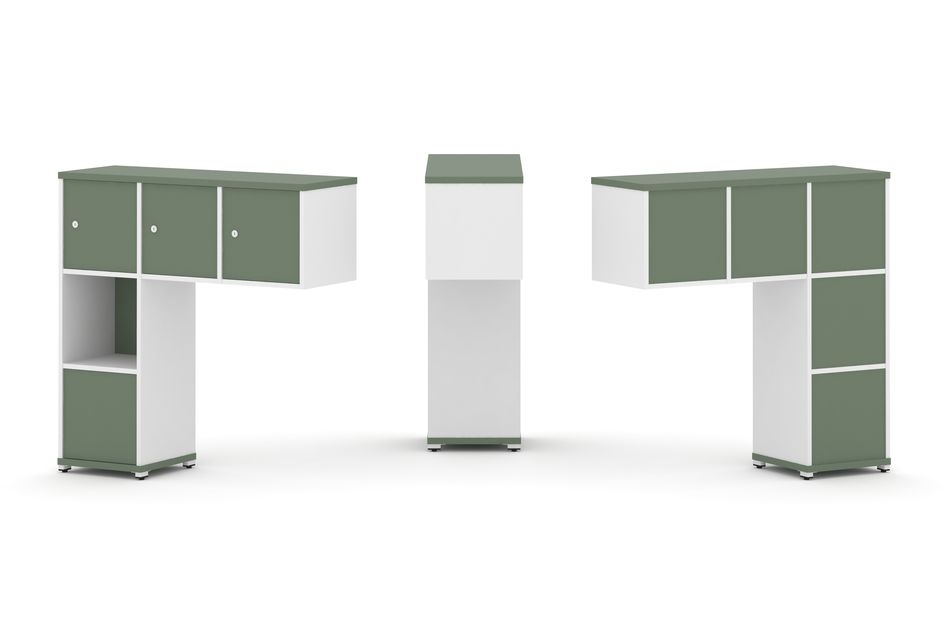 Надставка на стол низкая односторонняя + задняя стенка (5 шт.) + блок с 1-м ящиком (1 шт.) + распашной фасад (3 шт.) CONCEPT CN.ONN-006 Кобо Белый бриллиант Белый металл