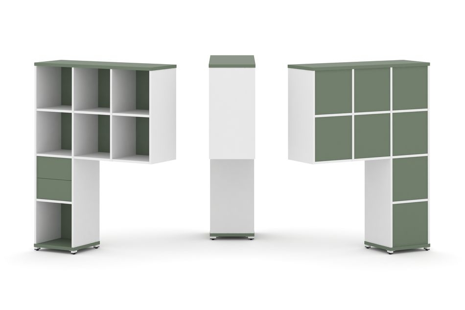 Надставка на стол высокая односторонняя + задняя стенка (8 шт.) + блок с 2-мя ящиками (1 шт.) CONCEPT CN.ONV-002 Кобо Белый бриллиант Белый металл