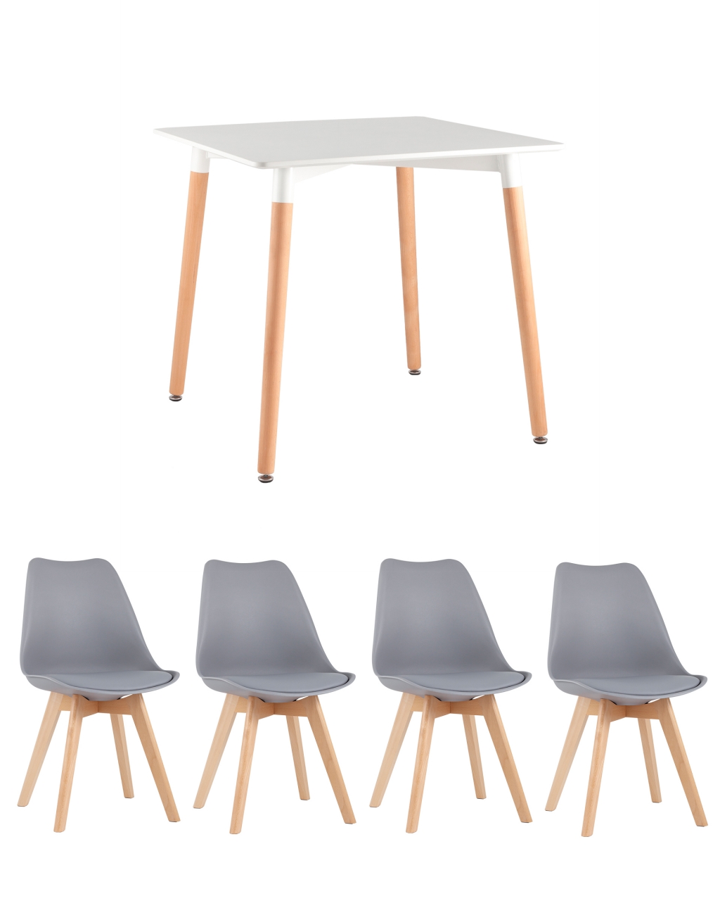Обеденная группа стол Oslo Square 80x80 см, 4 стула Frankfurt Cерый