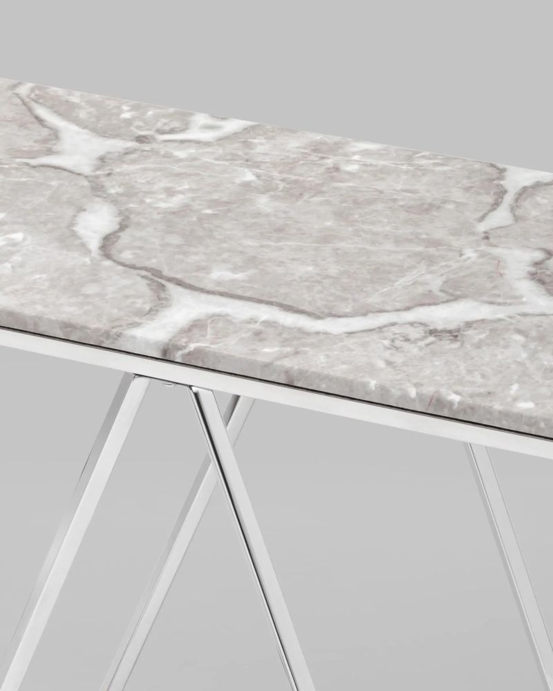 Консоль Авалон 122*41 серый мрамор сталь Серебро