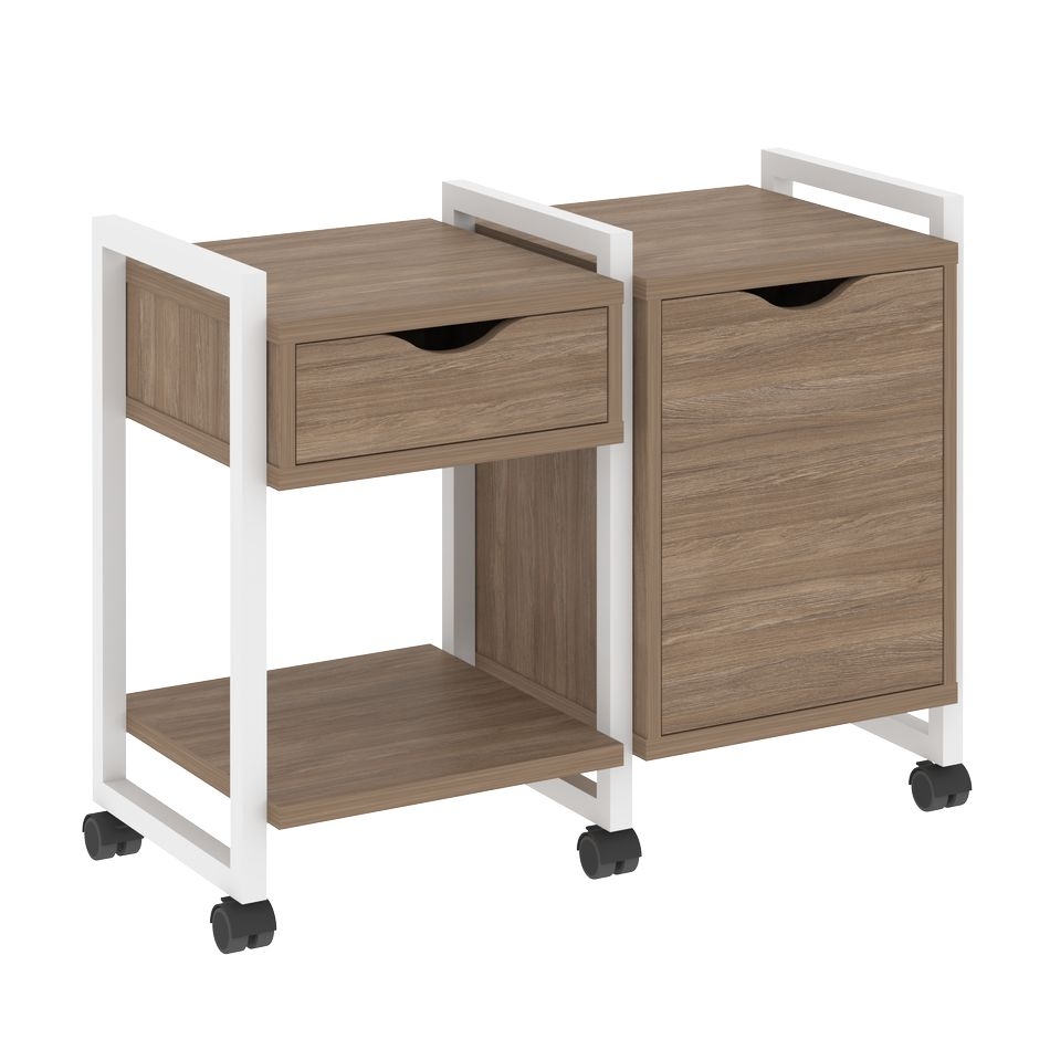 Тумба на колесных опорах наборная. Вариант №3 LOFT VR.L-TN-3.K Металл белый Дуб Аризона