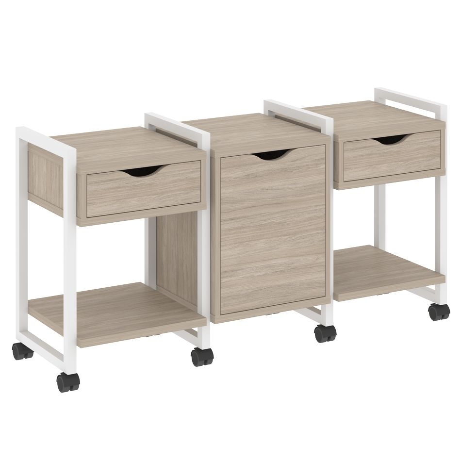 Тумба на колесных опорах наборная. Вариант №6 LOFT VR.L-TN-6.K Металл белый Дуб Аттик