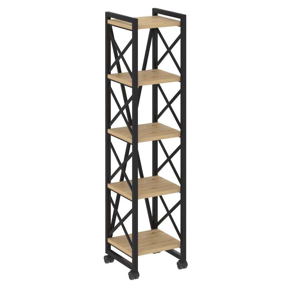 Стеллаж на колесных опорах - 5 полок LOFT VR.L-MST.K-5.4 Металл черный Тиквуд светлый