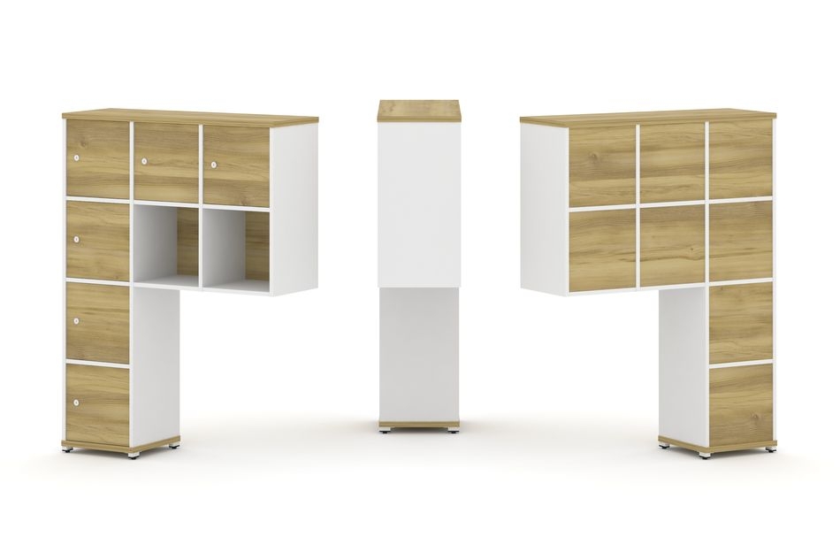 Надставка на стол высокая односторонняя + задняя стенка (8 шт.) + распашной фасад (6 шт.) CONCEPT CN.ONV-009 Дуб Винченцо Белый бриллиант Белый металл