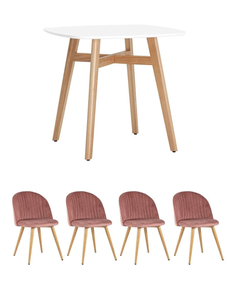 Обеденная группа стол Target 80x80, 4 стула Лион Страйпс велюр Розовый