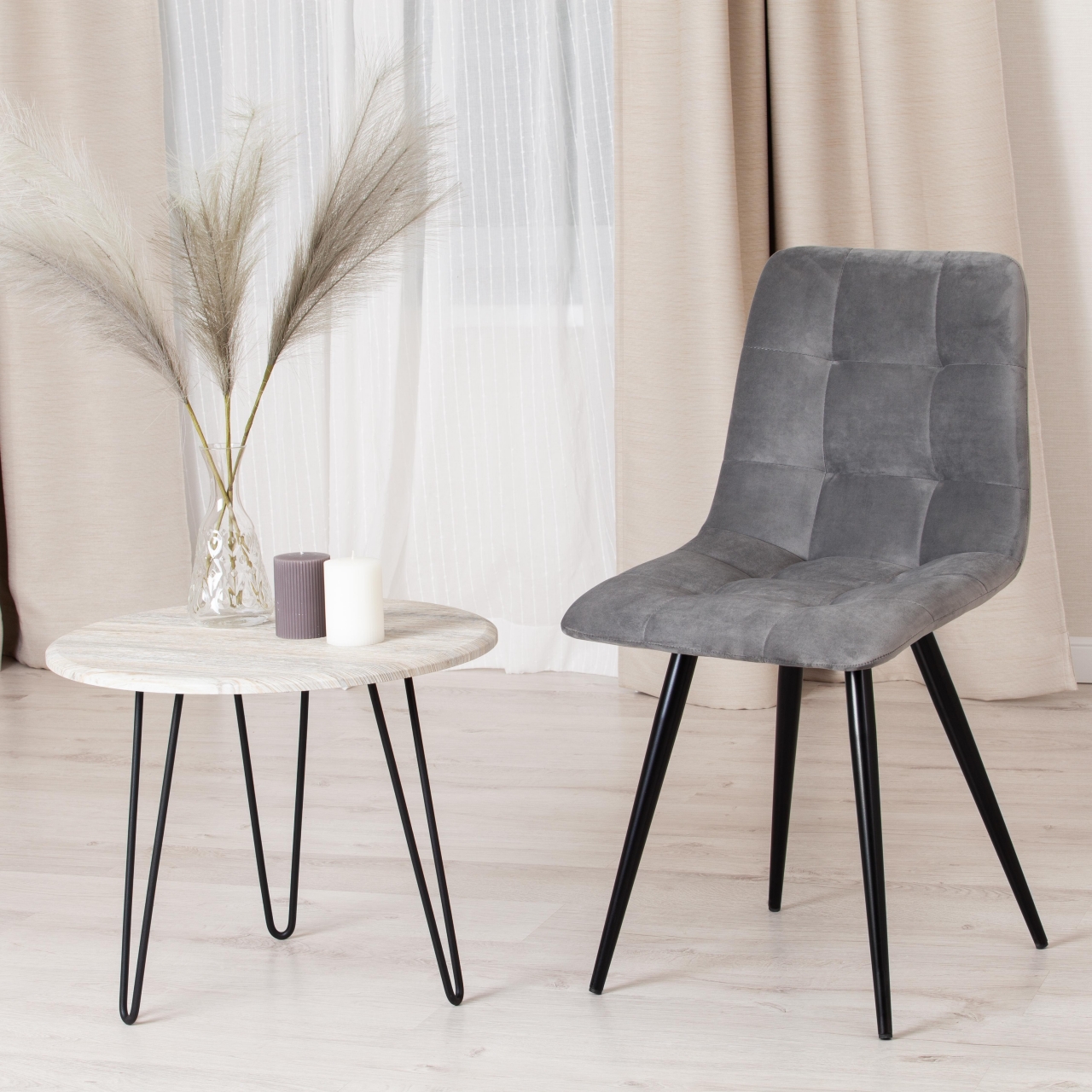 Стул CHILLY (mod. 7095-1) ткань/металл, 45x53х88 см, высота до сиденья 50 см, серый barkhat 26/черный