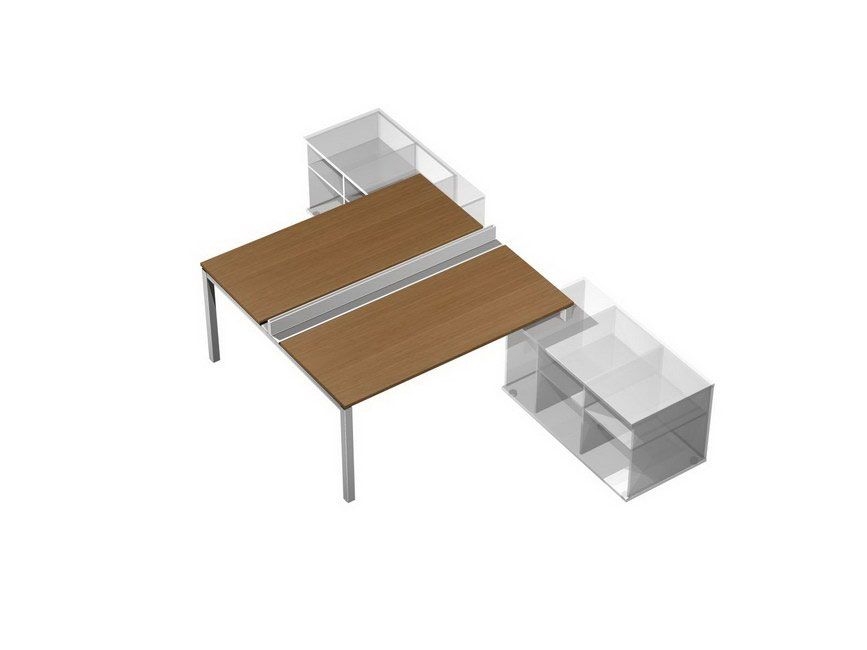 Рабочая станция (2х120) с ProSystem на 2-х опорных тумбах (без тумб) Profiquadro КВ 0148 Орех ногаро/белый премиум