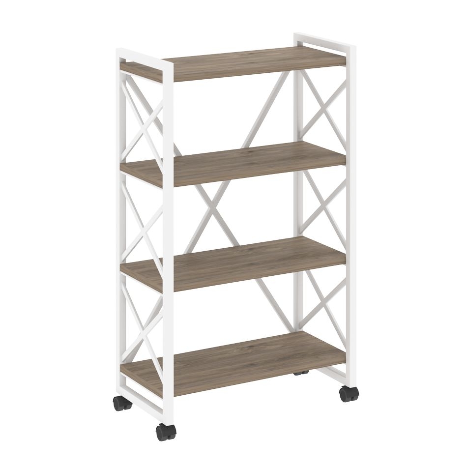 Стеллаж на колесных опорах - 4 полки LOFT  VR.L-MST.K-4.8 Металл белый Тиквуд темный