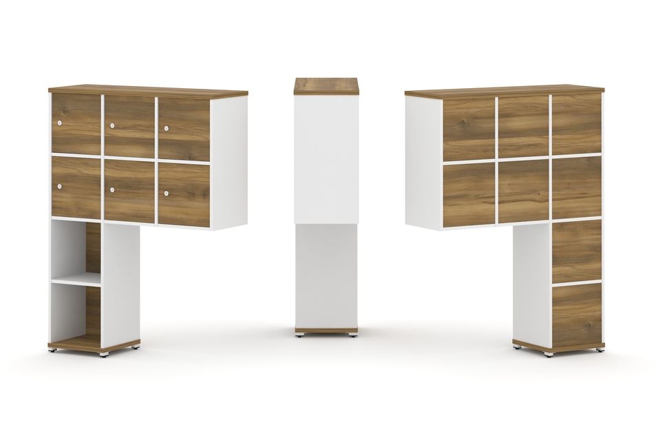 Надставка на стол высокая односторонняя + задняя стенка (8 шт.) + распашной фасад (6 шт.) CONCEPT CN.ONV-008 Сандал Янтарный Белый бриллиант Белый металл