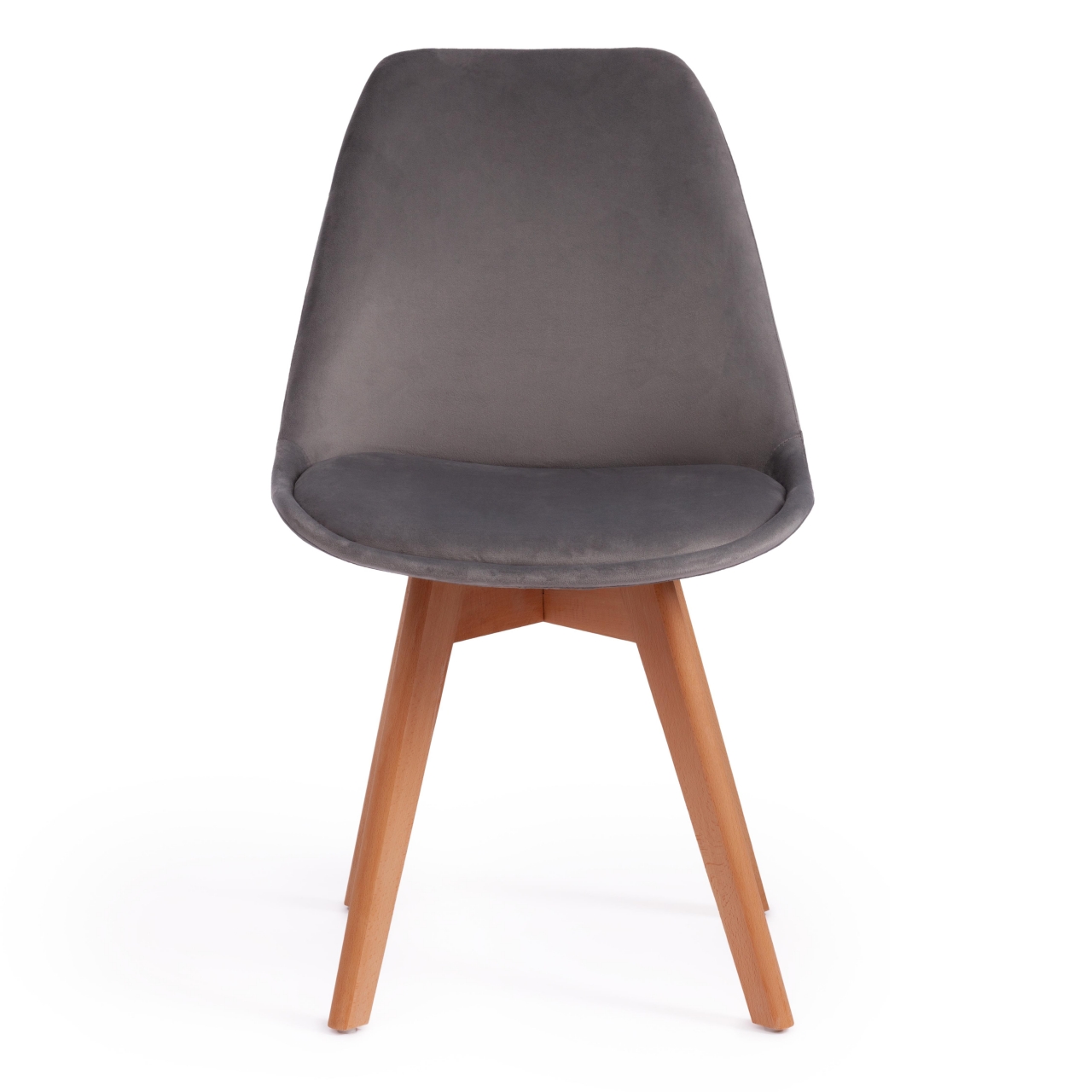 Стул TULIP SOFT (mod. 74) вельвет/дерево , 54 х 47 х 83 см , светло-серый (HLR19)/натуральный