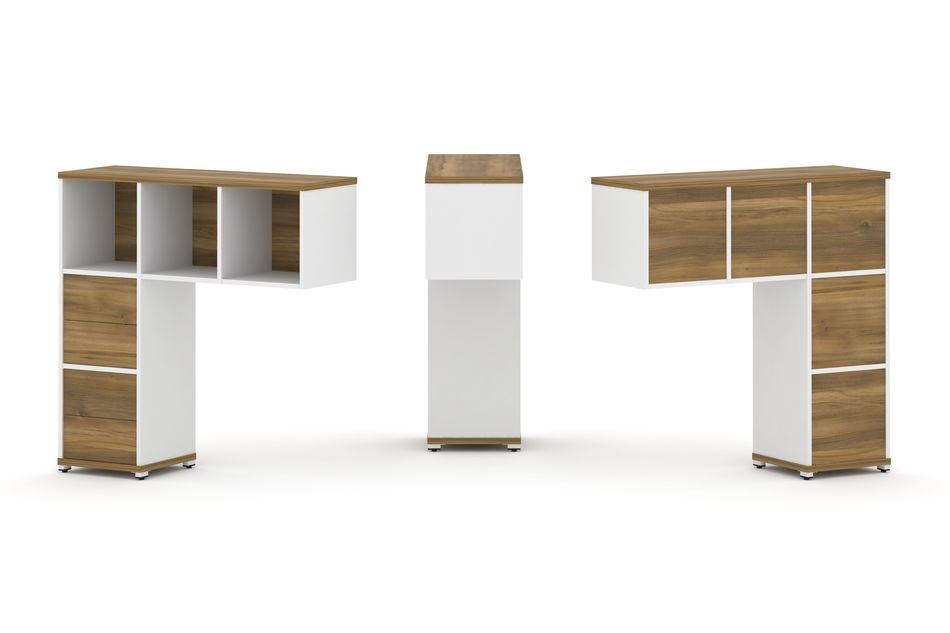 Надставка на стол низкая односторонняя + задняя стенка (5шт.) + блок с 2-мя ящиками (2шт.) CONCEPT CN.ONN-003 Сандал Янтарный Белый бриллиант Белый металл