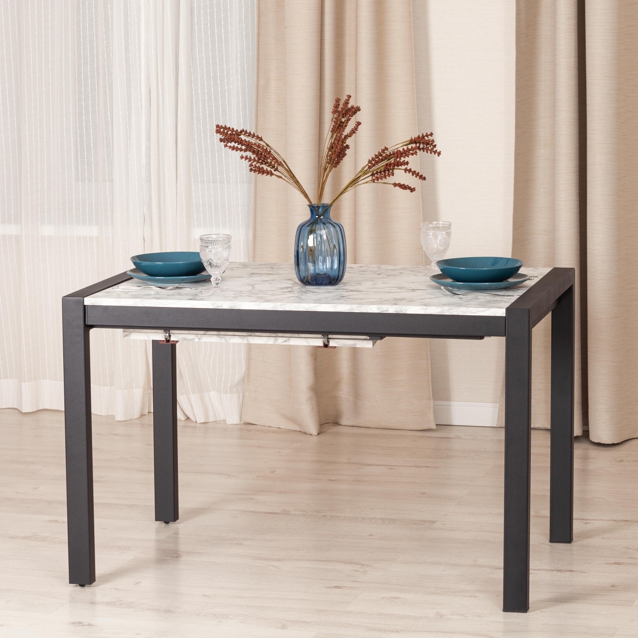 Стол раздвижной SVAN (mod. 1011) ЛДСП+меламин/металл, 120+67 x 74 x 75 см, сосна/чёрный