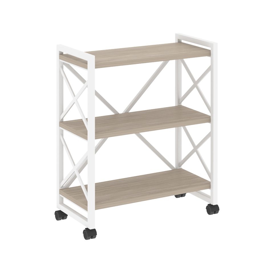 Стеллаж на колесных опорах - 3 полки LOFT  VR.L-MST.K-3.8 Металл белый Дуб Аттик