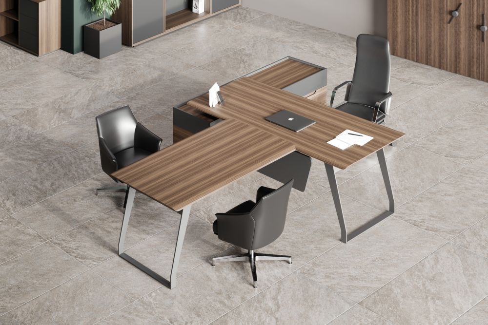 Стол руководителя на опорной тумбе QUARTZ QZ.0101.BW+QZ.0201.BW.GF.R левый