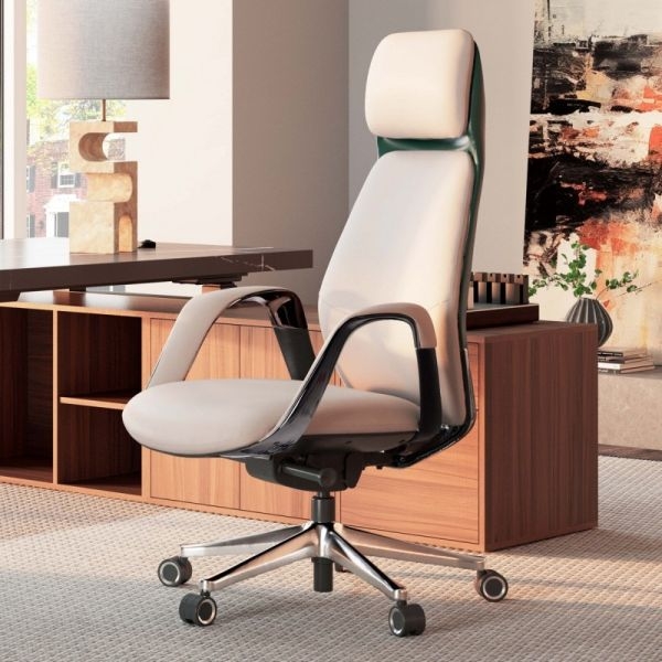 Эргономичное кресло руководителя Eureka OC07 SERENE (Nappa кожа), белое