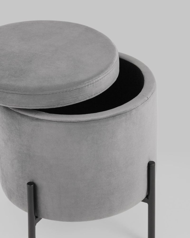 Пуф Грейс с ящиком велюр Серый