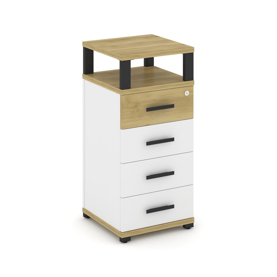 Тумба приставная с 4-мя ящиками и надставкой CONCEPT CN.TUO-003 B/W Дуб Винченцо Белый бриллиант Черный