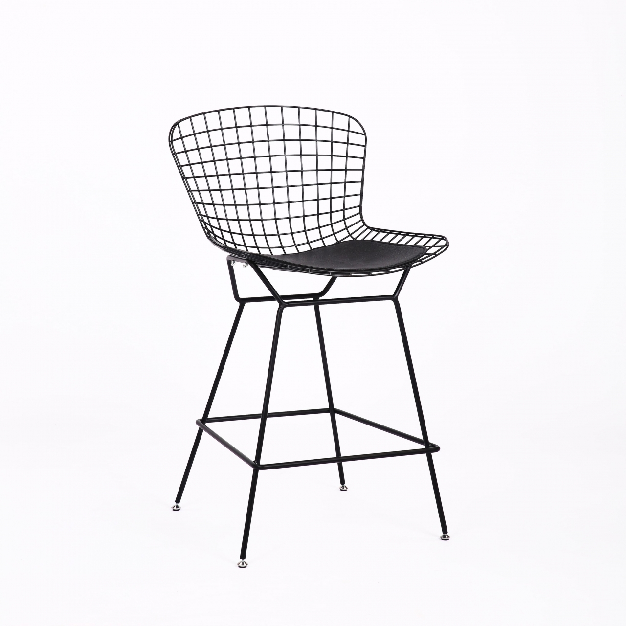 Стул полубарный с низкой спинкой Bertoia Черный с черной подушкой