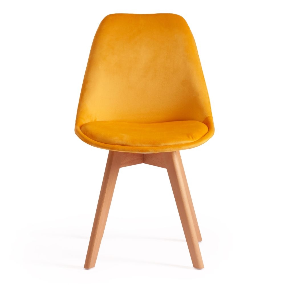 Стул TULIP SOFT (mod. 74) / 1 шт. в упаковке вельвет/дерево , 54 х 47 х 83 см , желтый (HLR 41)/натуральный