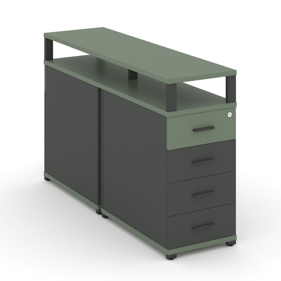 Тумба двухсторонняя опорная приставная с 4-мя ящиками и надставкой CONCEPT CN.DTGO-003 B/W Кобо Антрацит