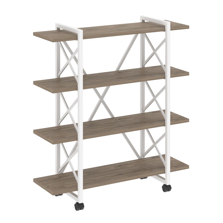 Стеллаж на колесных опорах - 4 полки LOFT  VR.L-MST.K-4.8V Металл белый Тиквуд темный