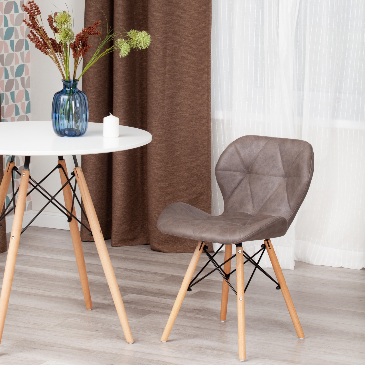 Стул STUTTGART (mod. 74) экокожа/дерево береза/металл, 50 х 47 х 73 см, античный серый RH02-26/натуральный