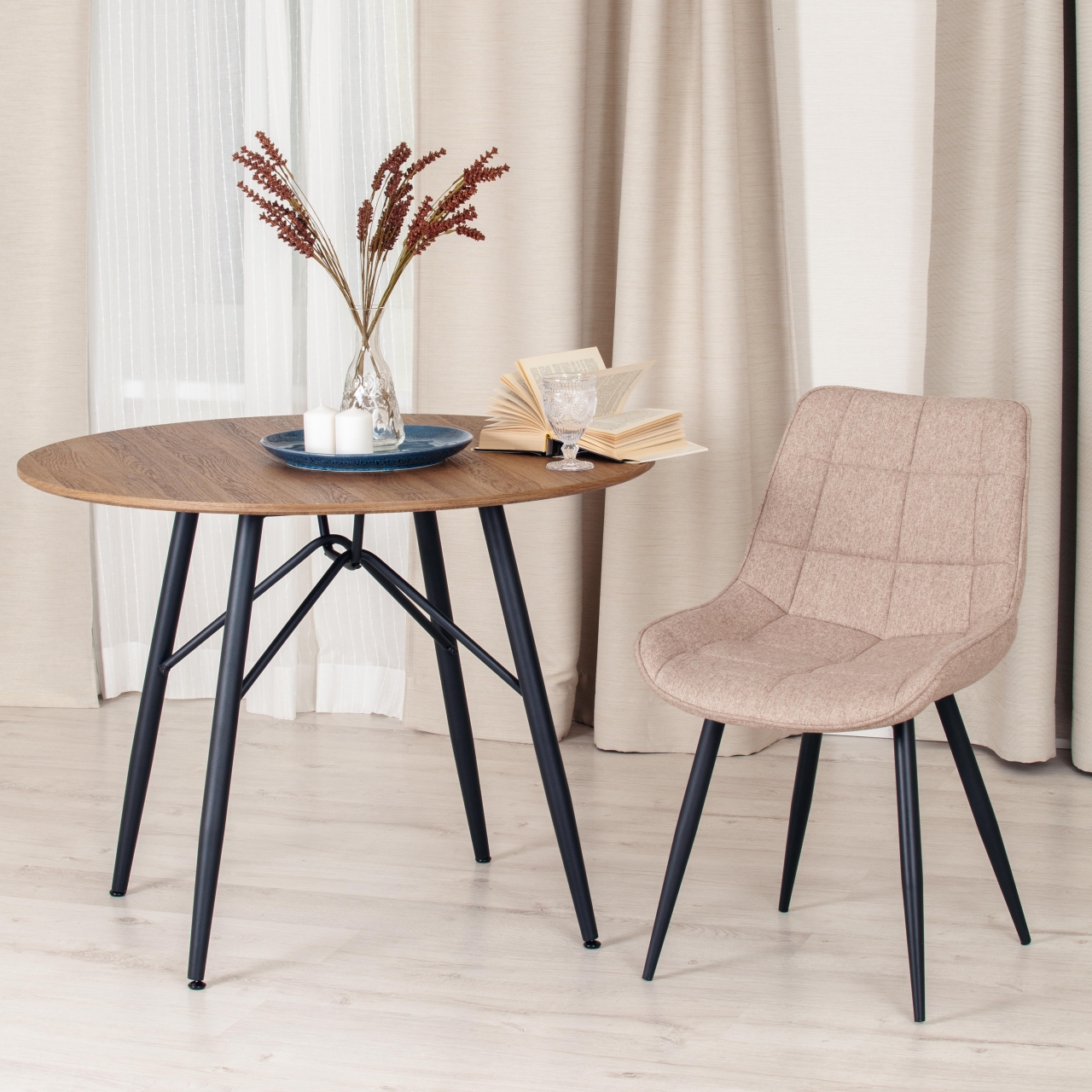 Стул ABRUZZO ( mod. 8060 ) металл,ткань, 42 х 60 х 84 х 49 см, ткань: серо-бежевый, ножки: черный