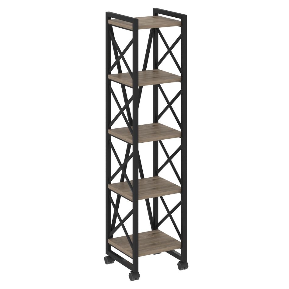 Стеллаж на колесных опорах - 5 полок LOFT VR.L-MST.K-5.4 Металл черный Тиквуд темный