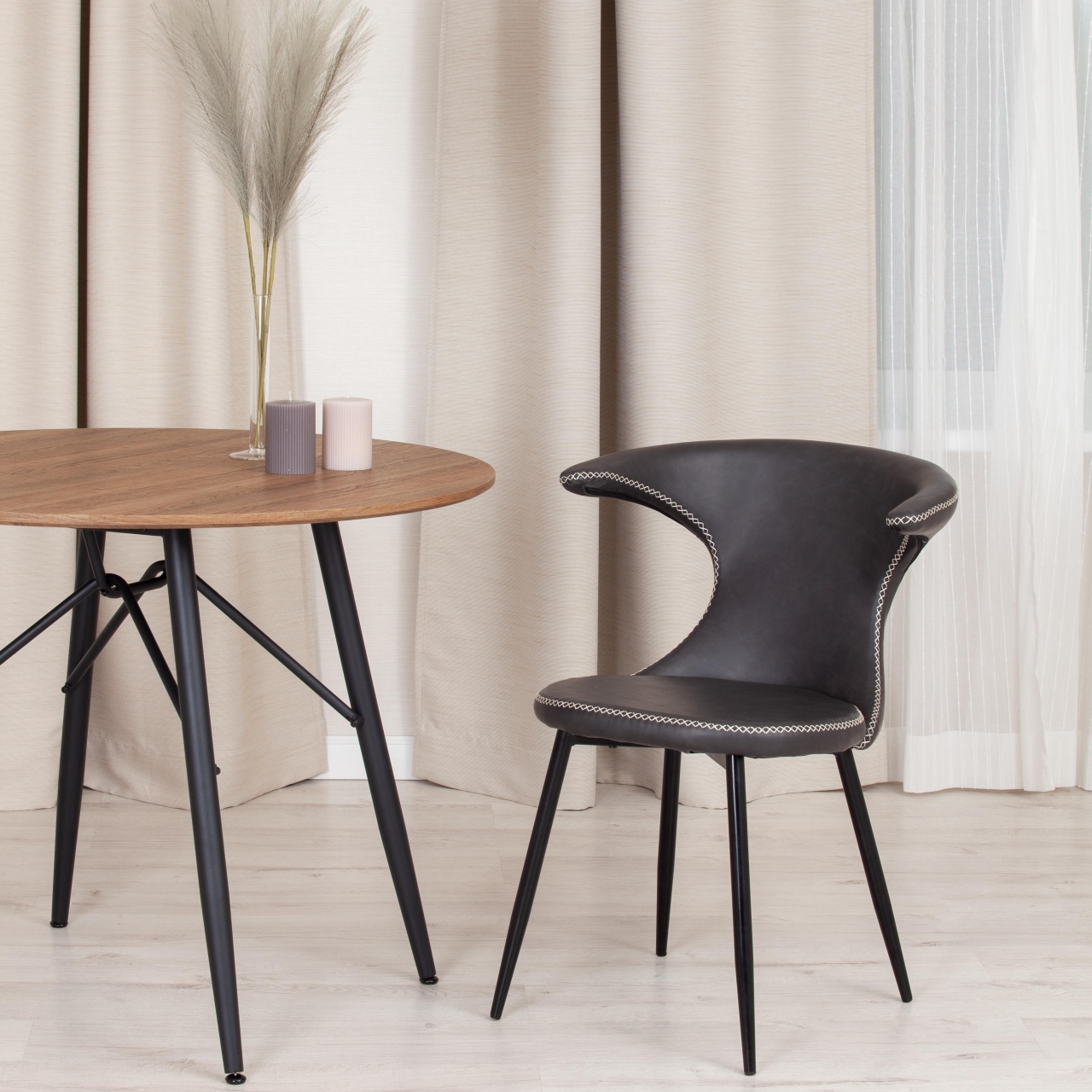 Стул FLAIR (mod. 9020) экокожа/металл, 60 х 56 х 78 см , серый 22/черный