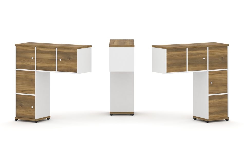 Надставка на стол низкая двухсторонняя + задняя стенка (5 шт.) + распашной фасад (5 шт.) CONCEPT CN.DNN-007 Сандал Янтарный Белый бриллиант Черный металл