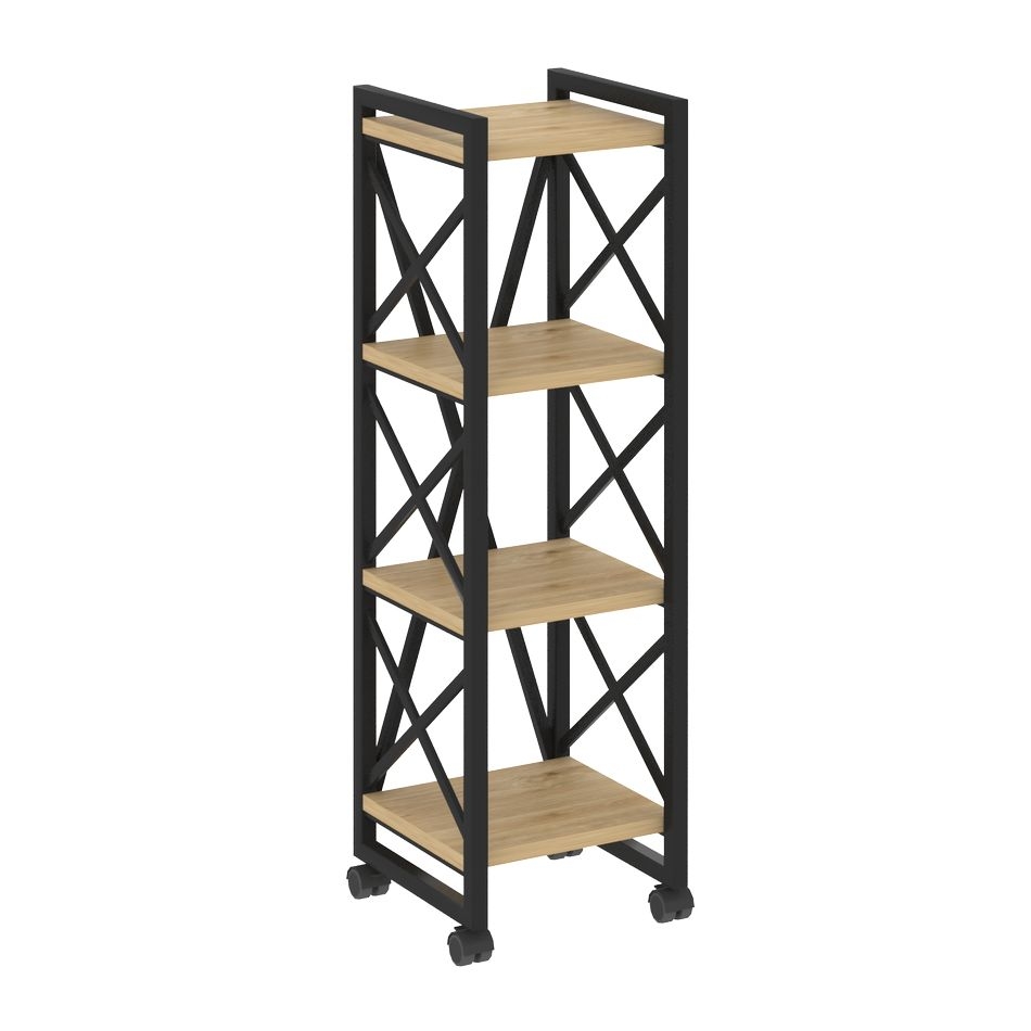 Стеллаж на колесных опорах - 4 полки LOFT  VR.L-MST.K-4.4 Металл черный Тиквуд светлый