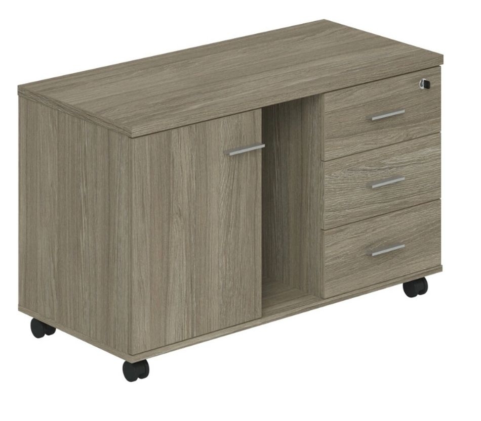 Тумба опорная (мобильная) с 3 ящиками, распашным фасадом и нишей (правая) Wing WN.203.OD.R Дуб темный