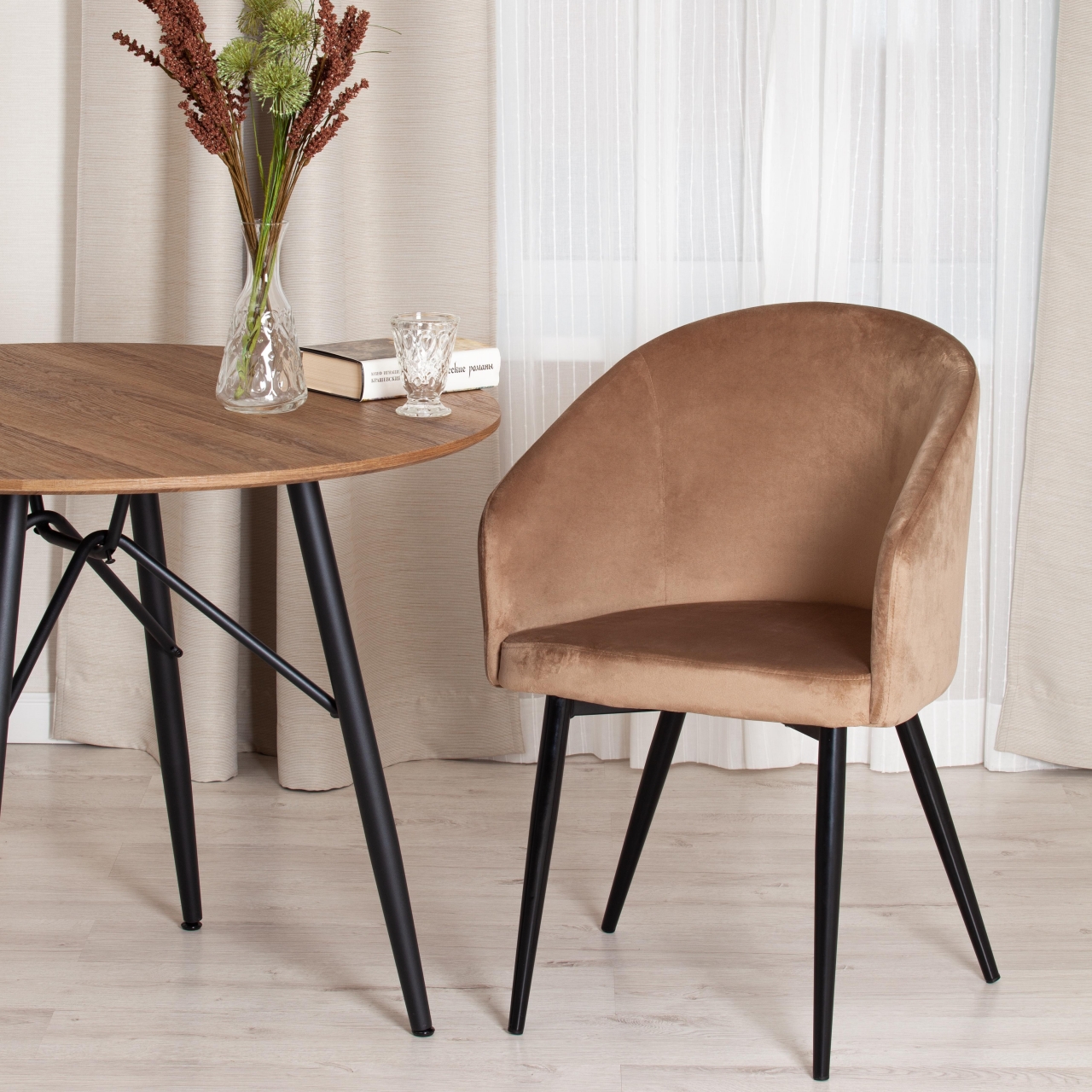 Кресло LA FONTAIN (mod. 004) вельвет/металл, 60 х 57 х 84 см , коричневый (HLR11)/черный