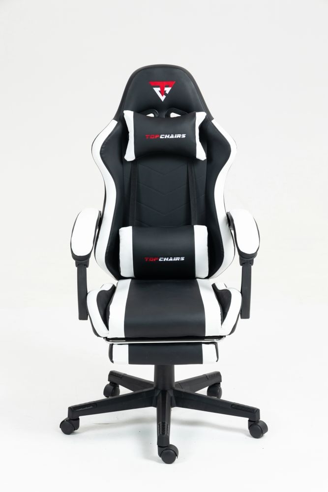 Кресло спортивное TopChairs Prophet с оттоманкой черно-белый