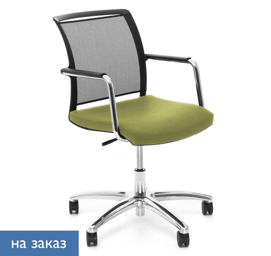 Кресло офисное Магна Г блаcк меш МЕ35 Китон 08 Зеленое Хром / Magna G black mesh ME35 Kiton