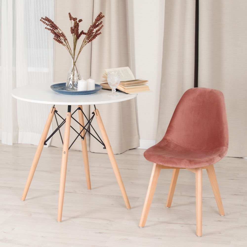 Стул CINDY SOFT (mod. C1021F1) / 1 шт. в упаковке вельвет/дерево бук, 53 х 45 х 81 см , коралловый (HLR 44)/натуральный