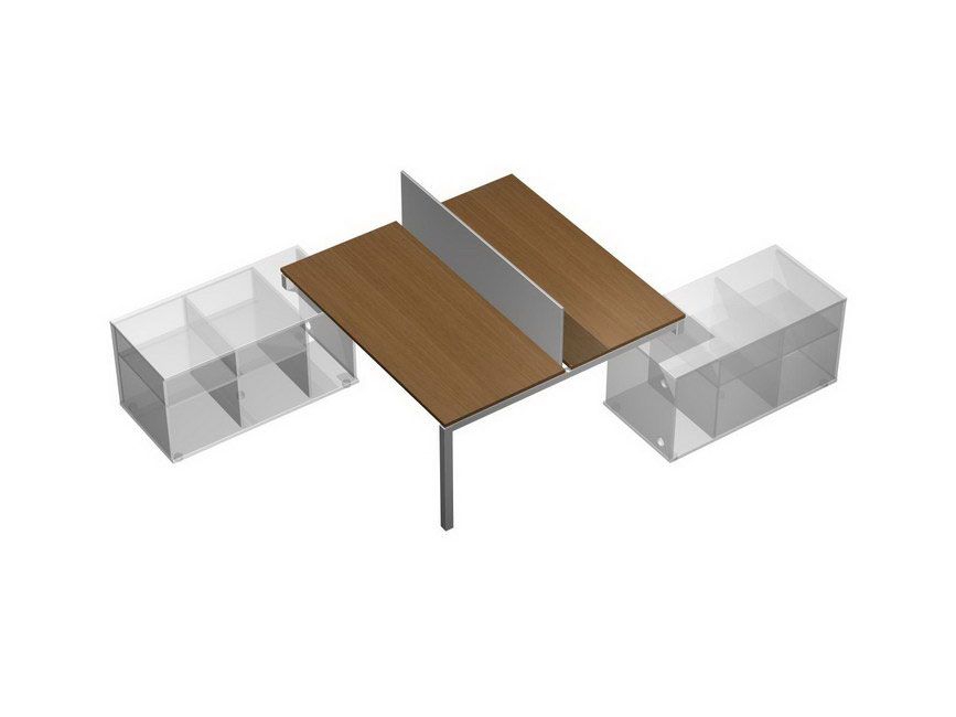 Рабочая станция (2х160) с настольным экраном на 2-х опорных тумбах левых (без тумб) Profiquadro КВ 0143 Орех ногаро/белый премиум