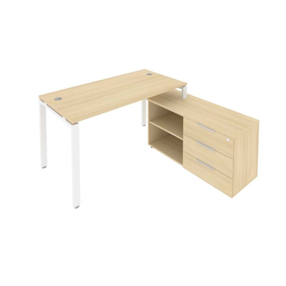 Рабочая станция на П-образном м/к с опорной тумбой правая Metal System Б.РС-СТС-2.3 Пр Акация/Белый